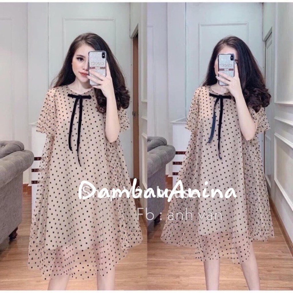 Váy bầu đẹp - Đầm bầu suông voan bi 2 lớp thời trang V218 - Hàng mới về