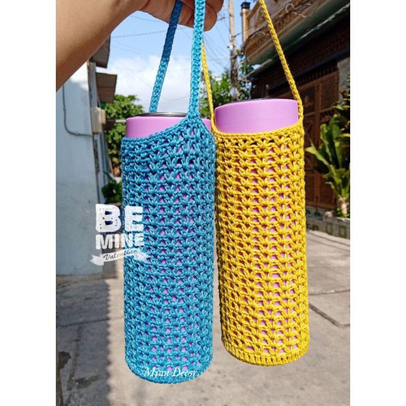Túi đựng bình nước handmade, túi treo bình nước bằng len