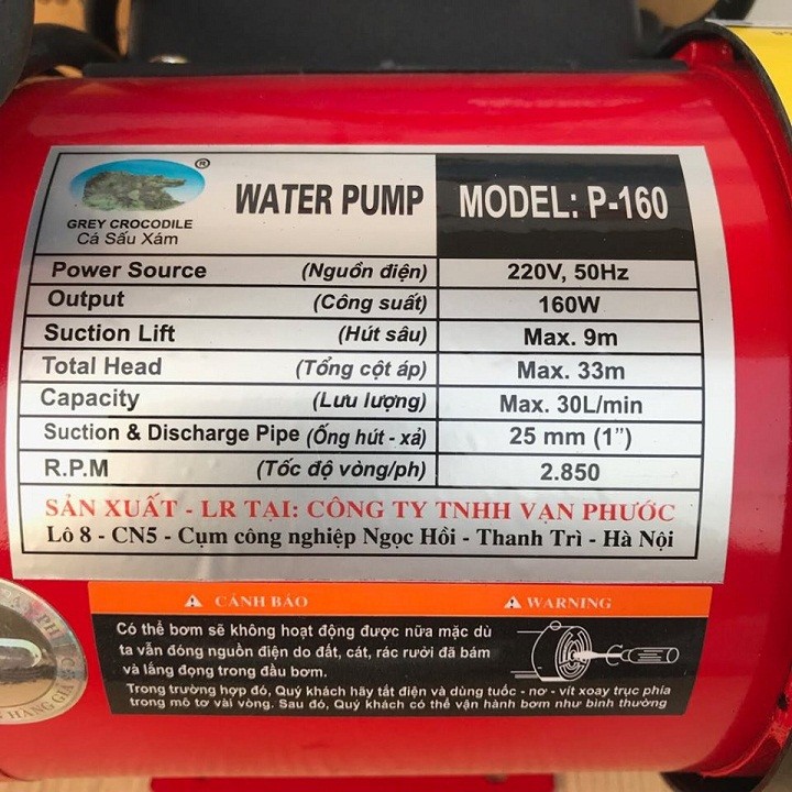 MÁY BƠM NƯỚC CÁ SẤU - 160W