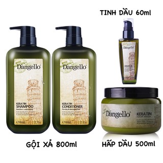 Trọn bộ dầu gội, dầu xả, hấp dầu và tinh dầu Dangello Keratin 800ml dành cho tóc khô xơ, dưỡng tóc mềm mượt, chắc khỏe