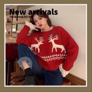 Áo len đỏ xanh tuần lộc xinh đi chơi noel