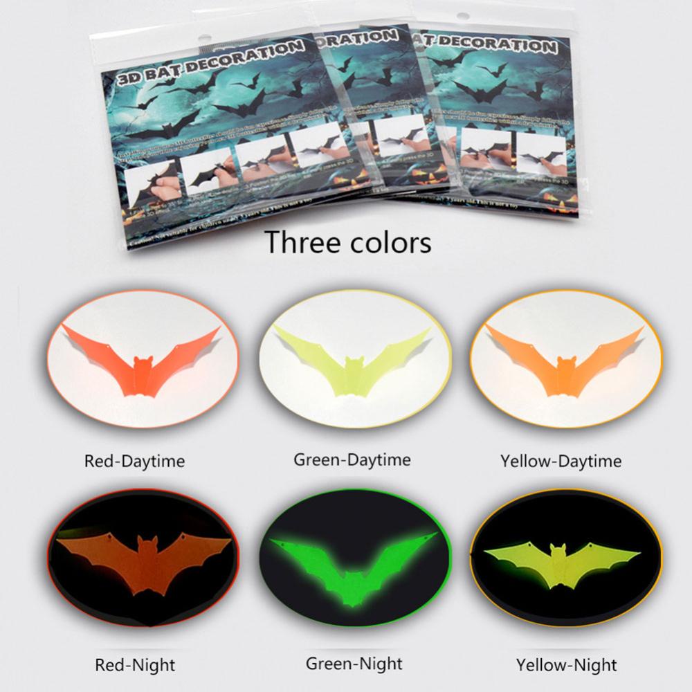 Set 12 Phụ Kiện Trang Trí Halloween Hình Dơi 3D Phát Quang C3V7