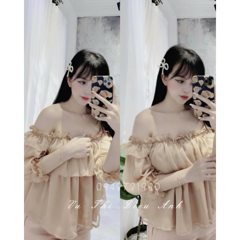 Áo trễ vai bánh bèo 2 lớp nhiều màu,áo kiểu nữ xinh xăn
