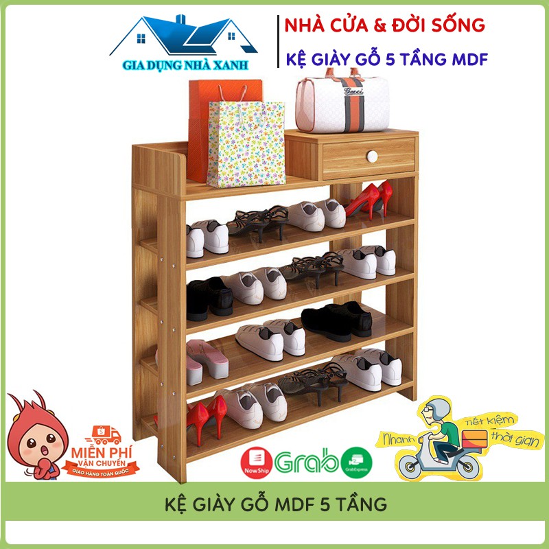 Tủ Để Giày Dép, Kệ Giày Bằng Gỗ 5 Tầng MDF Có Ngăn Kéo, Móc Treo Đồ Lắp Ghép Siêu Tiện Dụng