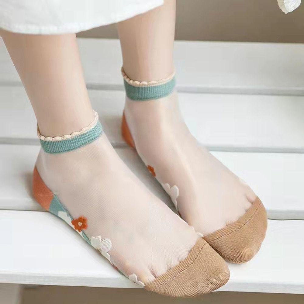 Vớ Cổ Thấp Bằng Vải Lụa Cotton Mỏng Thoải Mái In Họa Tiết Hoa Cổ Điển Thời Trang Cho Nữ