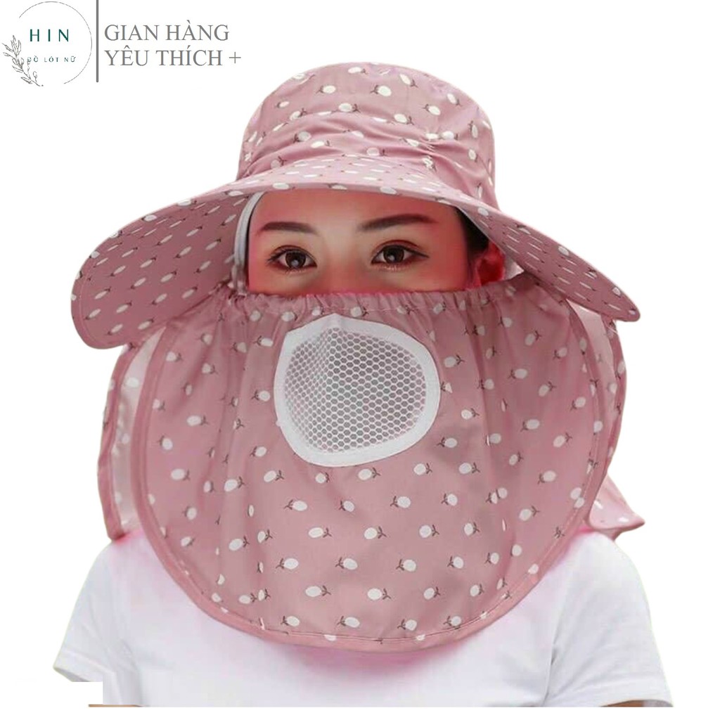 Mũ chống nắng kèm khẩu trang thông hơi, mũ rộng vành chắn nắng cao cấp MU