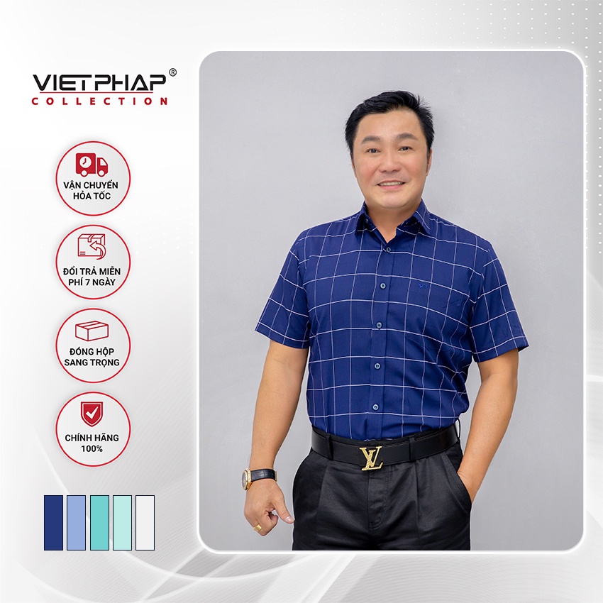 Áo Sơ Mi NamTay Ngắn Vạt Ngang Kẻ Sọc Cao Cấp Bamboo 9224 Việt Pháp. Thấm Hút Mồ Hôi, Chống Tia UV -Hàng Chính Hãng