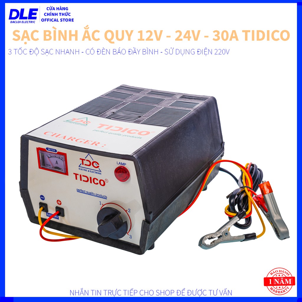 [HÀNG CHUẨN] MÁY SẠC BÌNH ẮC QUY VÀ PHỤC HỒI BÌNH ẮC QUY 12V - 24V - 30A - TIDICO - 3 TỐC ĐỘ SẠC