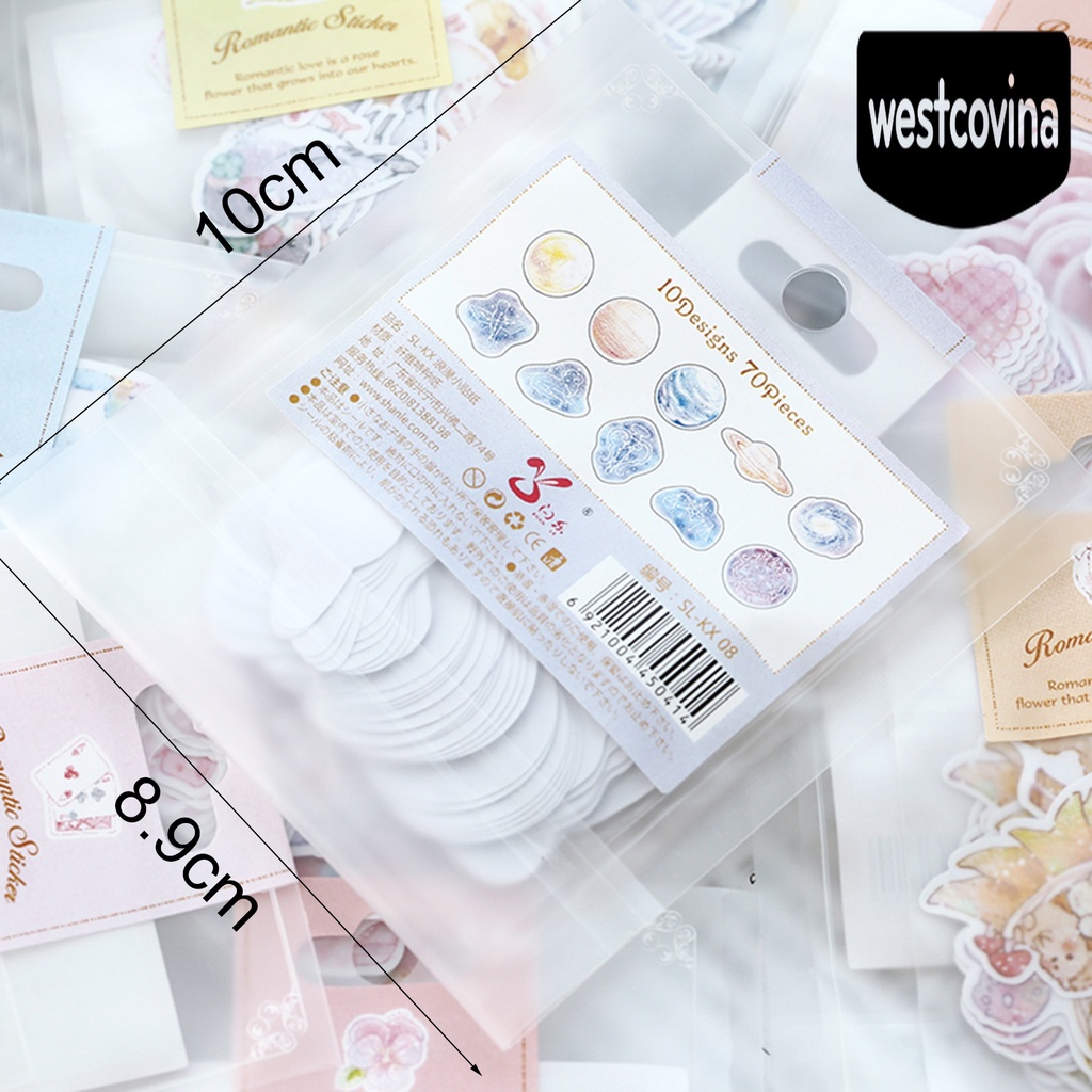 Phương Tây✎Bộ 70 Miếng Dán PVC Màu Nước Dễ Thương Trang Trí Vali Laptop