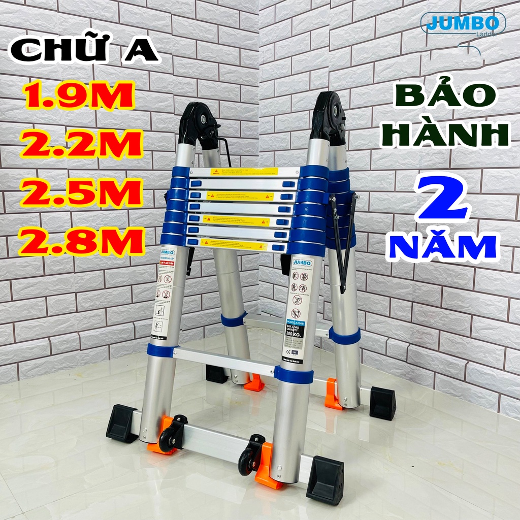 THANG NHÔM RÚT ĐÔI CHỮ A XẾP GỌN JUMBO THÁI LAN A190B,A220B,A250B,A280B NEW 2020 bảo hành 2 năm, tải trong 300kg