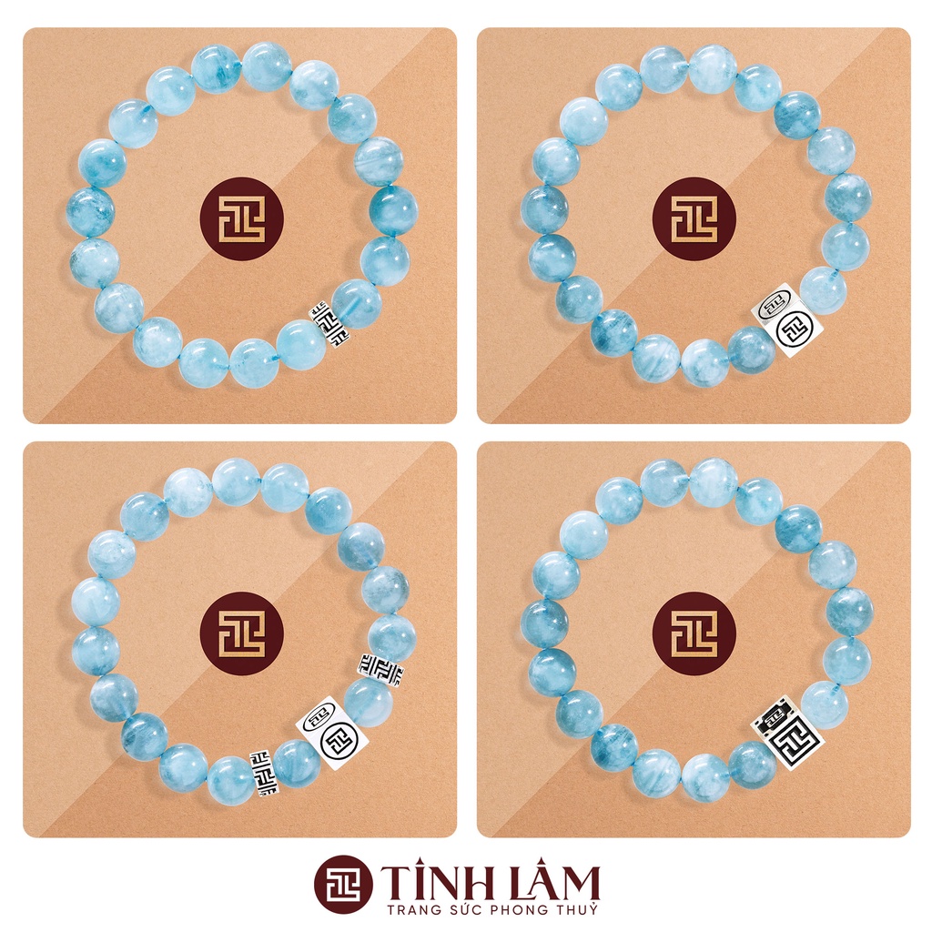 TINH LÂM Vòng Tay Phong Thủy Đá Aquamarine 9 Li