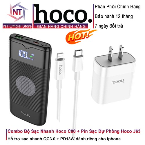 Combo Bộ Sạc Nhanh Hoco C80 + Pin Sạc Dự Phòng Hoco J63 Hỗ Trợ Sạc Nhanh QC3.0 + PD18W – Bảo Hành 12 Tháng | WebRaoVat - webraovat.net.vn