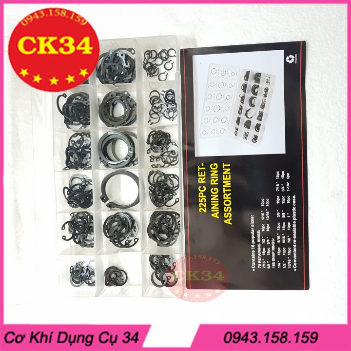 Phanh trục, vòng lò xo, vòng phe, phe gài trục, vòng chặn ngoài, long đen, vòng đệm 225pc