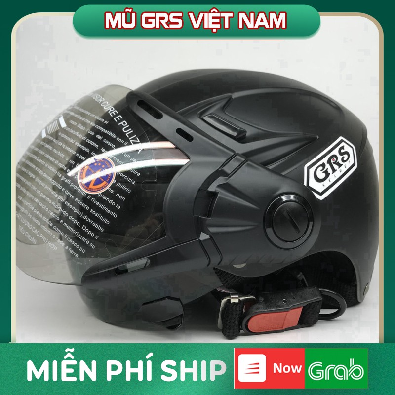 Mũ GRS A966K (Đen nhám) - Mũ bảo hiểm 2 kính GRS chính hãng - Mũ 2 lớp kính cho người lớn