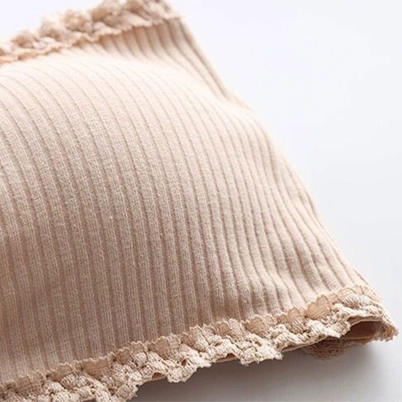 Brroa Áo Bra Dạng Ống Hai Dây Có Đệm Ngực Với Đệm Ngực Dệt Kim Viền Ren Gợn Sóng Mắt Móc Cài Khóa Cho Nữ