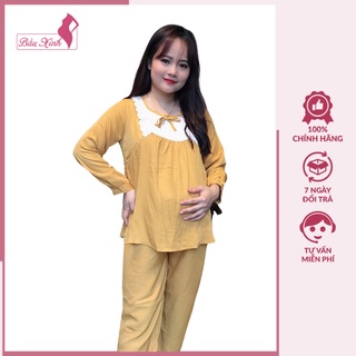 Bộ bầu và sau sinh - Bộ bầu mặc nhà có khóa cho con bú phối ren 1 nơ freesize DB02