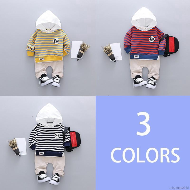Set áo hoodie kèm quần dài họa tiết sọc cho bé trai