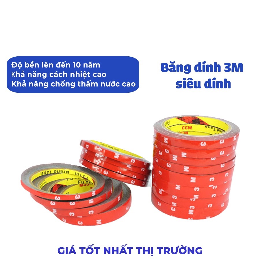 Cuộn băng dính dài 3 mét chính hãng 3M - Băng keo cường lực siêu dính cách nhiệt, chống nước trên mọi chất liệu
