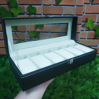 Hộp Trưng Bày Đồng Hồ 6 Ngăn Gỗ Bọc Da
