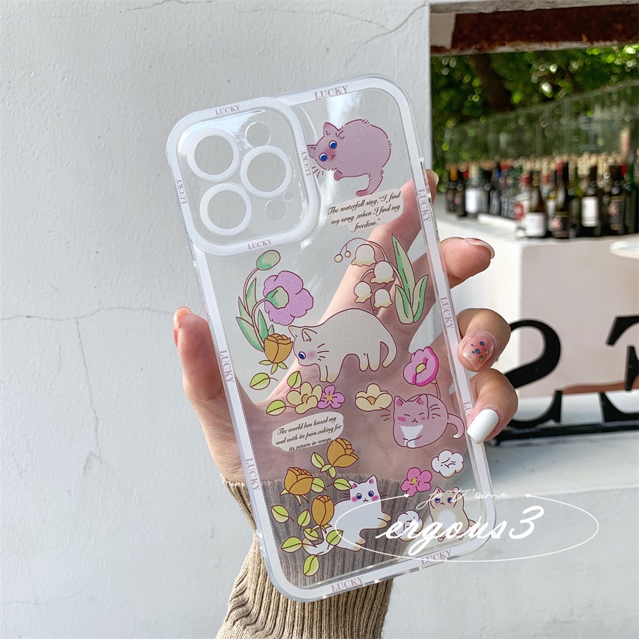 Ốp Điện Thoại Họa Tiết Mèo Và Hoa Thời Trang Cho iPhone 13 12 11 Pro Max X XR XS Max SE 2020 8 7 Plus