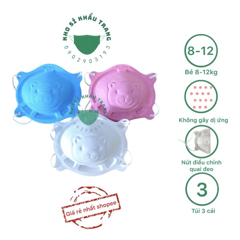 Khẩu trang gấu Mio mask công nghệ Nhật túi 3 cái dành cho bé 1-3 tuổi