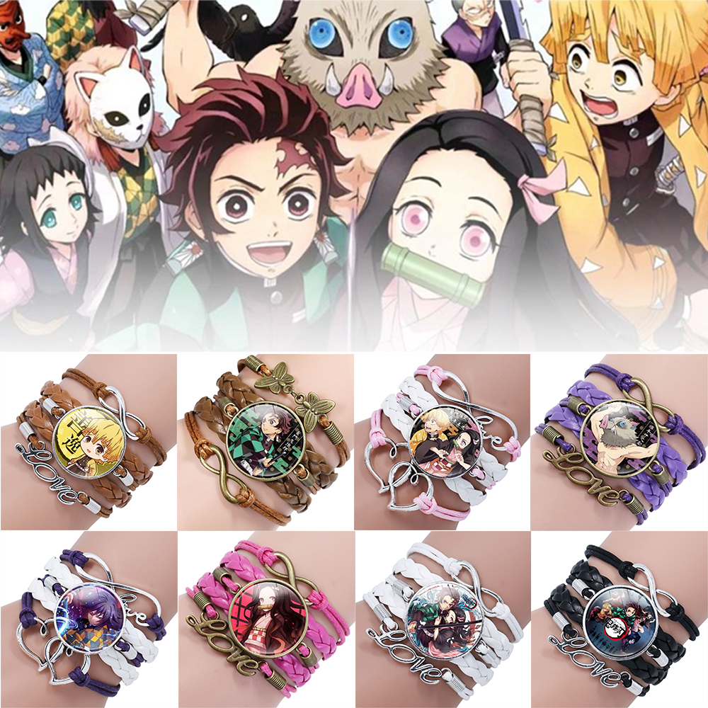 Vòng Đeo Tay Da Pu Mặt Kimetsu No Yaiba Thời Trang
