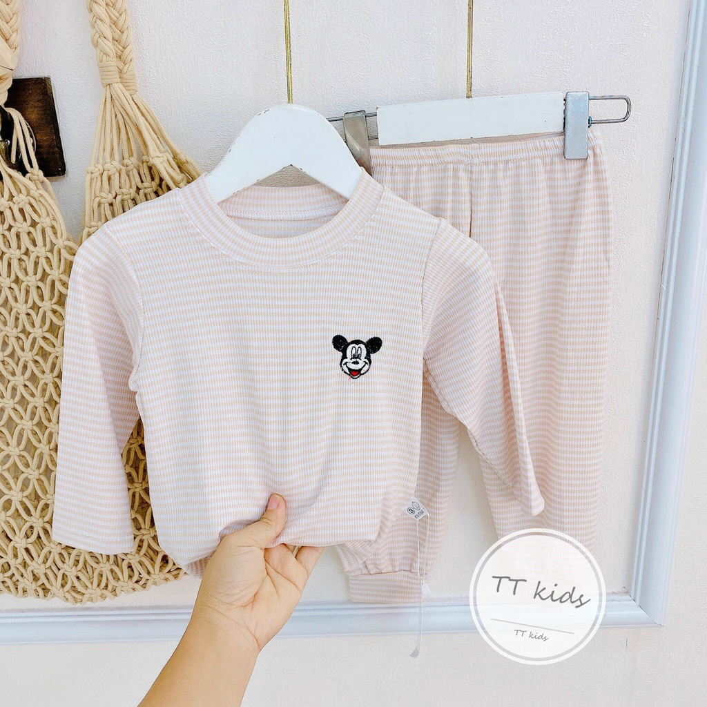 Bộ thun tăm lạnh thu đông thêu hình thú cực xinh cho bé trai, bé gái thấm mồ hôi, thoáng khí, dễ chịu Caibaby_store