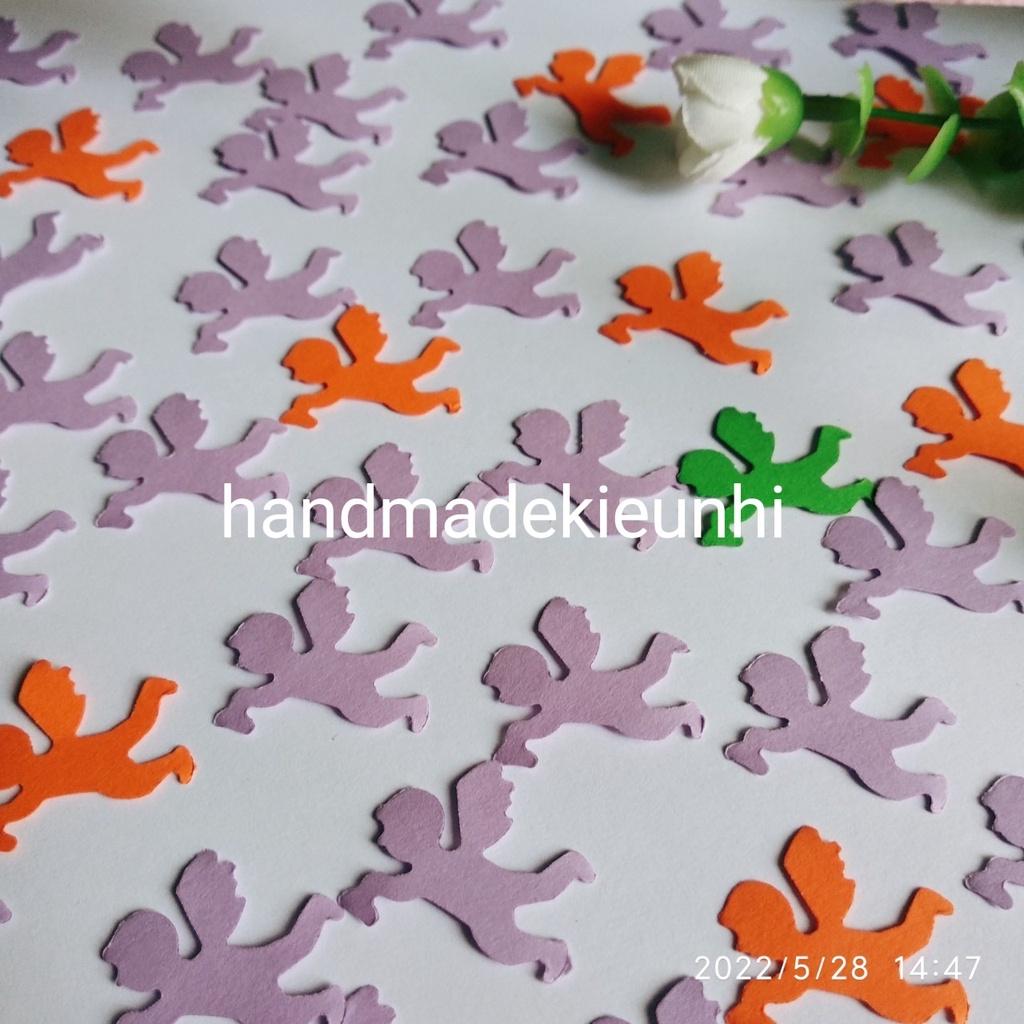 90 HÌNH THIÊN THẦN, bằng giấy màu cứng, size 2.2 x 1.9cm - Hình trang trí mầm non, thiệp, bưu thiếp, phong thư, li2 xì