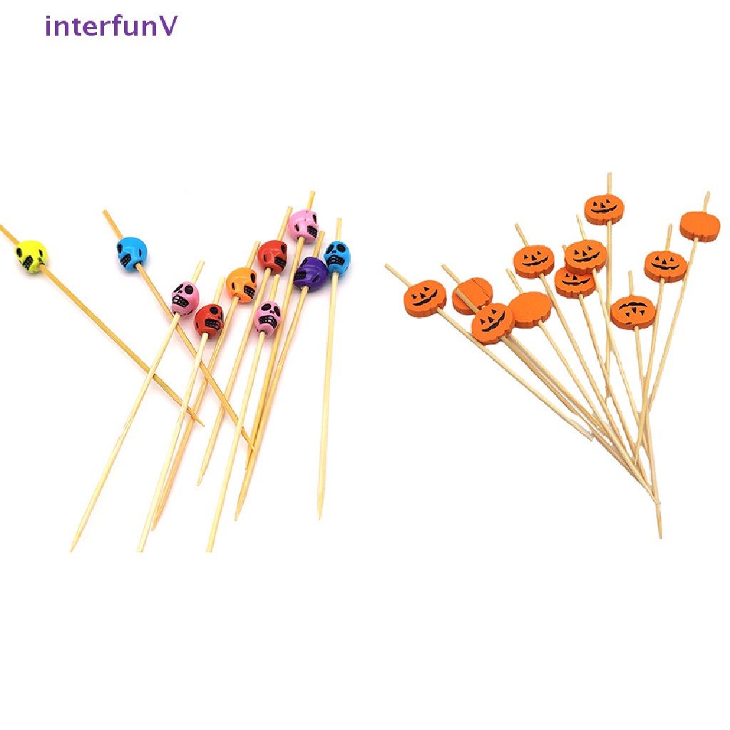Set 100 Xiên Tre Ăn Trái Cây / Cocktail Hình Đầu Lâu / Bí Ngô Dùng Một Lần Trang Trí Tiệc Halloween