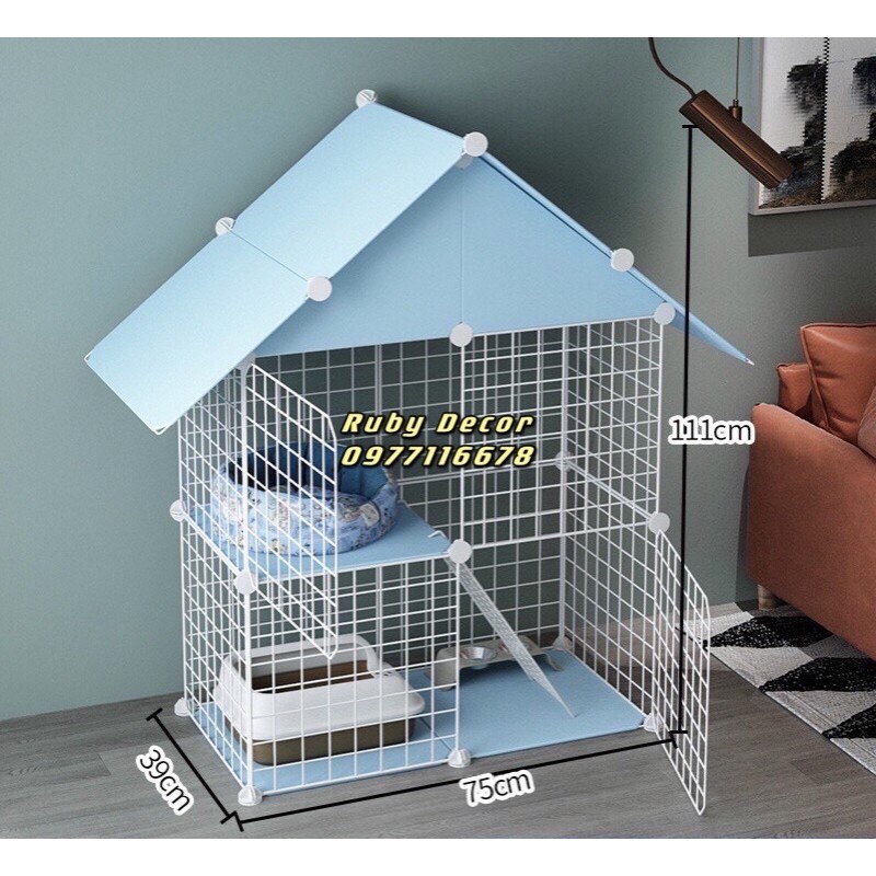 [ BÁN CHẠY ] Chuồng mèo 2 tầng, có mái lắp ghép đa năng đơn giản với lưới sắt sơn tĩnh điện nuôi thú cưng, thỏ, chuột.