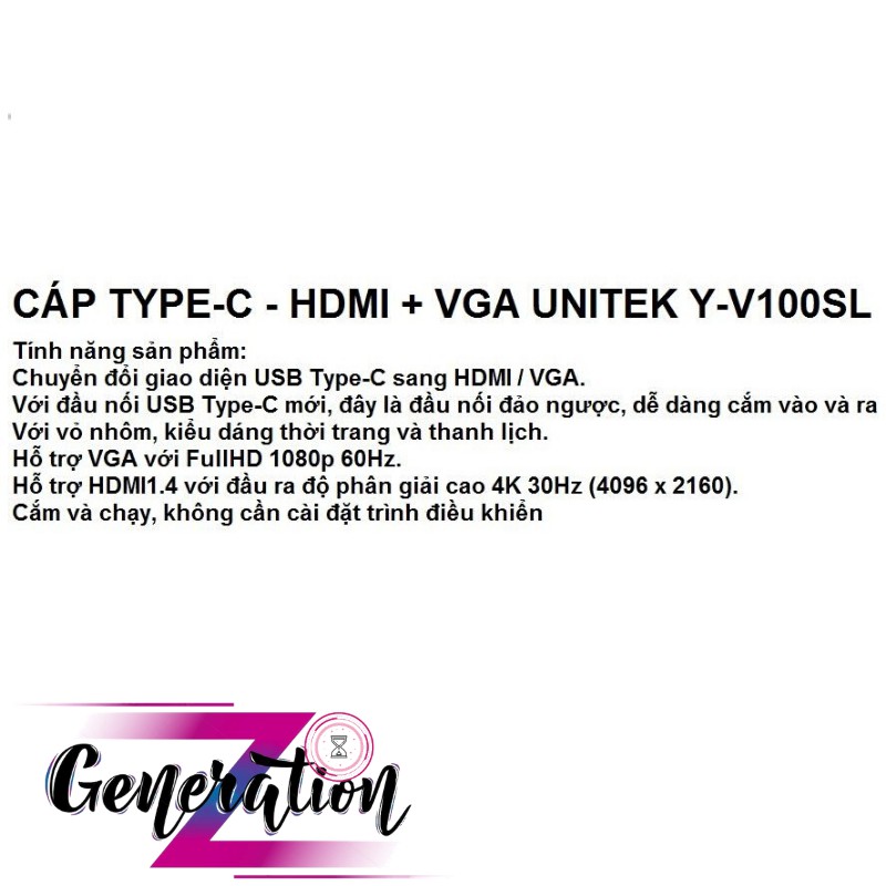 CÁP CHUYỂN TYPE-C RA HDMI + VGA UNITEK (Y-V100SL)