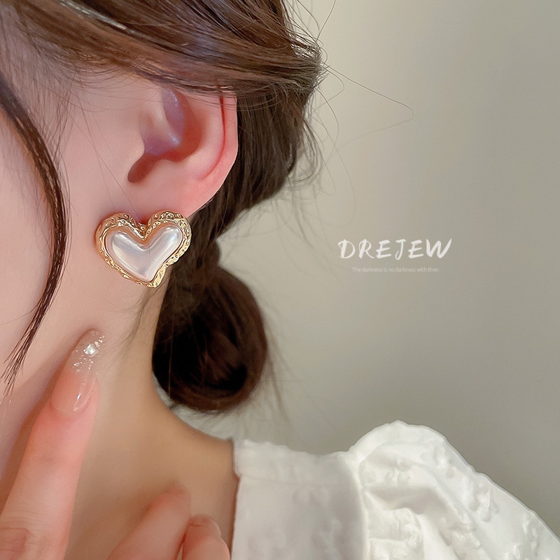 DREJEW Khuyên tai bạc đính ngọc trai phong cách Pháp đơn giản thời trang dễ phối đồ