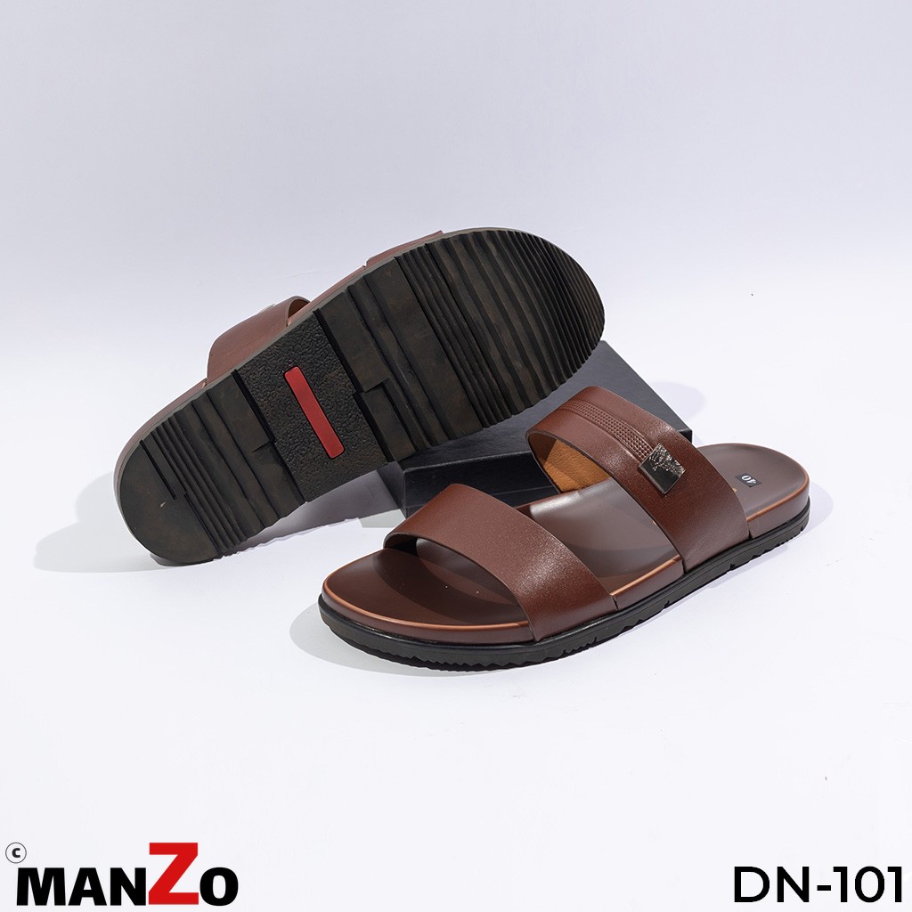 Dép quai ngang nam màu nâu sang trọng - Dép da nam bảo hành 12 tháng - MANZO DN101 - Manzo Store