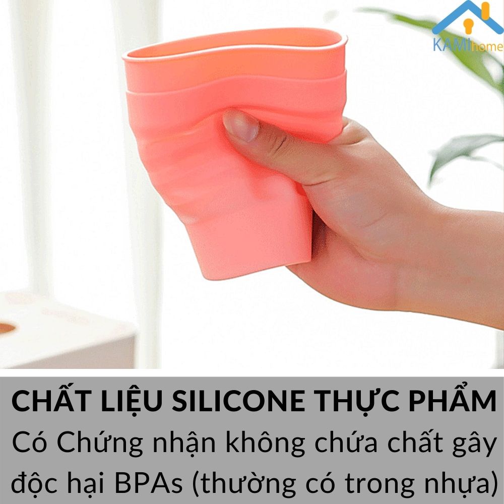 Ly uống nước gấp gọn có ống hút và nắp chất liệu Silicon an toàn và chịu nhiệt nóng lạnh 350ml mã 22012