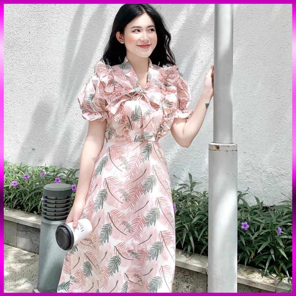 [HÀNG THIẾT KẾ] ĐẦM HỒNG XANH HOẠ TIẾT CỘT EO - CHẤT LIỆU CAO CẤP - MÀU HỒNG / XANH BÁNH BÈO | BigBuy360 - bigbuy360.vn