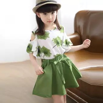 3-11y Áo In Hoa Giản Dị Mùa Hè + Bộ Trang Phục Váy Ngắn (Bé Gái)-168-GHIH5