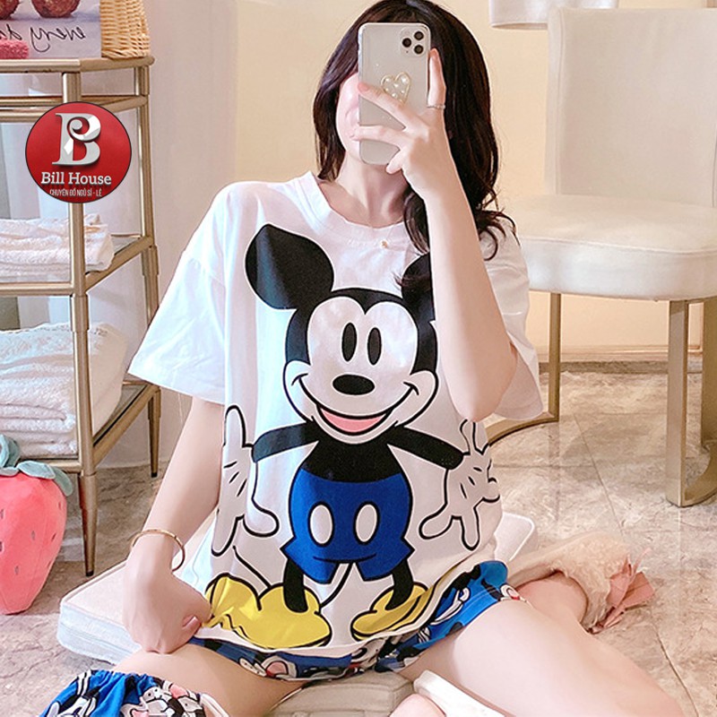 Đồ Bộ Nữ Cộc Tay Áo Trắng Bộ Mặc Nhà Họa Tiết Nhân Vật Dễ Thương BC03 | BigBuy360 - bigbuy360.vn