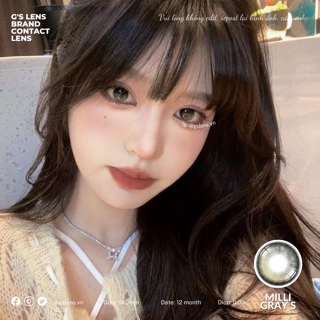 Lens Mắt Kính Áp Tròng Xám Rêu HOT TREND 2022 MILLI GRAY Có Từ 0 Đến 10 Độ Cận