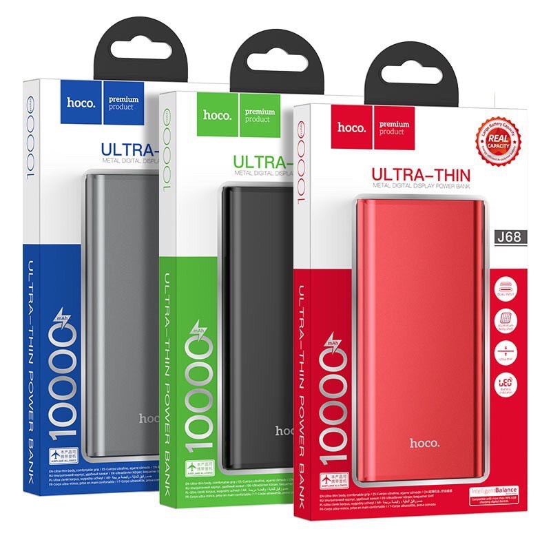 Pin Sạc Dự Phòng Hoco J68 10000mAh Màn Hình LCD Báo Pin Vỏ Nhôm Sang Trọng – Pin Dự Phòng Kiểu Dáng Thanh Lịch Nhỏ Gọn