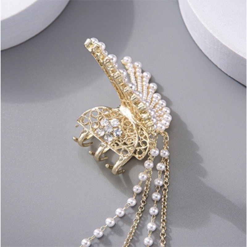 Mã 007 Kẹp Tóc Hình Bướm Đính Ngọc Trai Giả Thời Trang Hàn Quốc