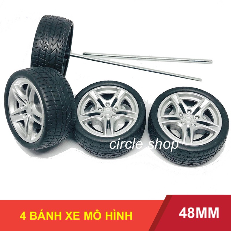 Bộ 4 Bánh xe mini kèm trục  3mm tỉ lệ 1:10 vỏ cao su ma sát rất tốt chế ô tô -  LK0052