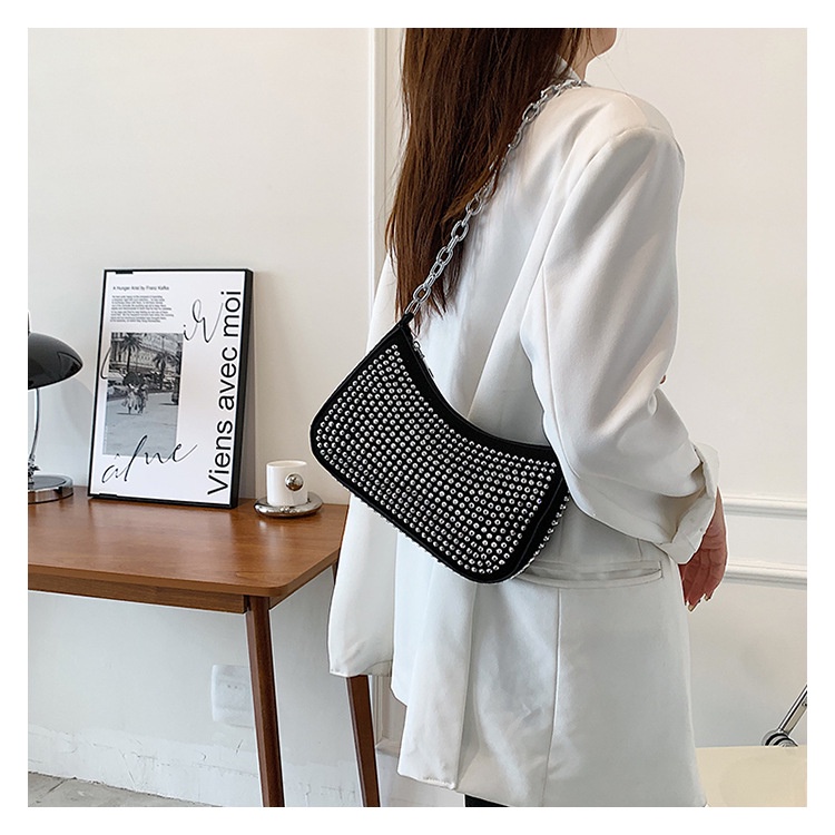 Túi Xách JASMIN NOIR Đeo Chéo Đính Đá Hình Bán Nguyệt Thời Trang Cho Nữ