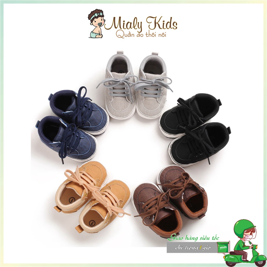 Giày tập đi cho bé Mialy Kids (0-15 tháng) - đế mềm chống trượt dáng thể thao 3 màu ghi, xanh than, be nâu