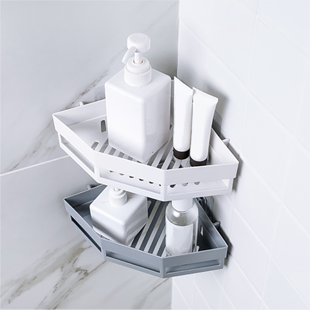 TM-Bathroom Corner Storage Rack Holder Self Adhesive Wall Mounted Shampoo Shower Basket Washing Shelf
