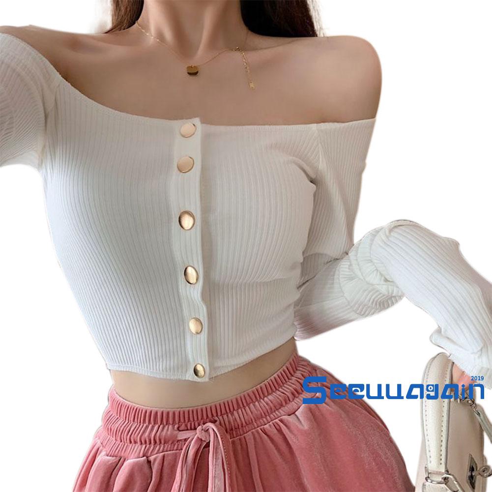 Áo croptop trễ vai tay dài phong cách thời trang quyến rũ | BigBuy360 - bigbuy360.vn