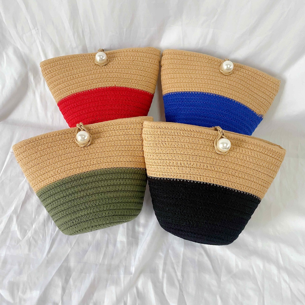 Túi xách nữ dệt tay thời trang mùa hè Túi đeo chéo bằng vải cotton đơn giản thông thường Túi mini đeo một vai cho kỳ nghỉ bên bờ biển