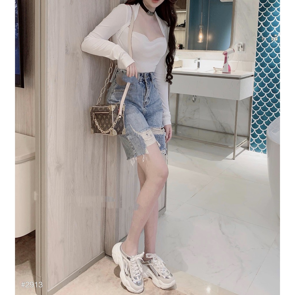 Quần jean ngố / lửng / 7 tấc BIG SIZE lưng cao, rách bụi màu xanh đá, phom RỘNG đẹp thời trang hot trend 3250