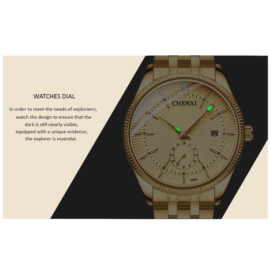 Đồng Hồ Chống Thấm Nước Bằng Thép Không Gỉ Mạ Vàng Chexi Sang Trọng