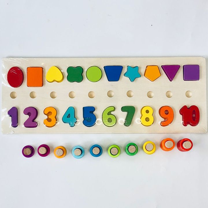 Bộ đồ chơi học tập bảng gỗ Montessori 3 dòng hình khối và chữ số dành cho bé