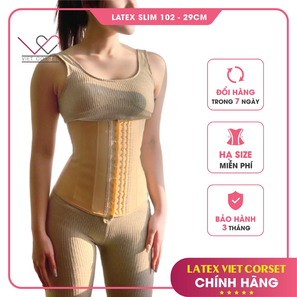 [VIỆT CORSET] Đai Gen Nịt Bụng Latex Giảm Eo &amp; Mỡ Bụng Latex Slim 301- Dài (29cm) Việt Corset Chính Hãng- Latex 13 Xương